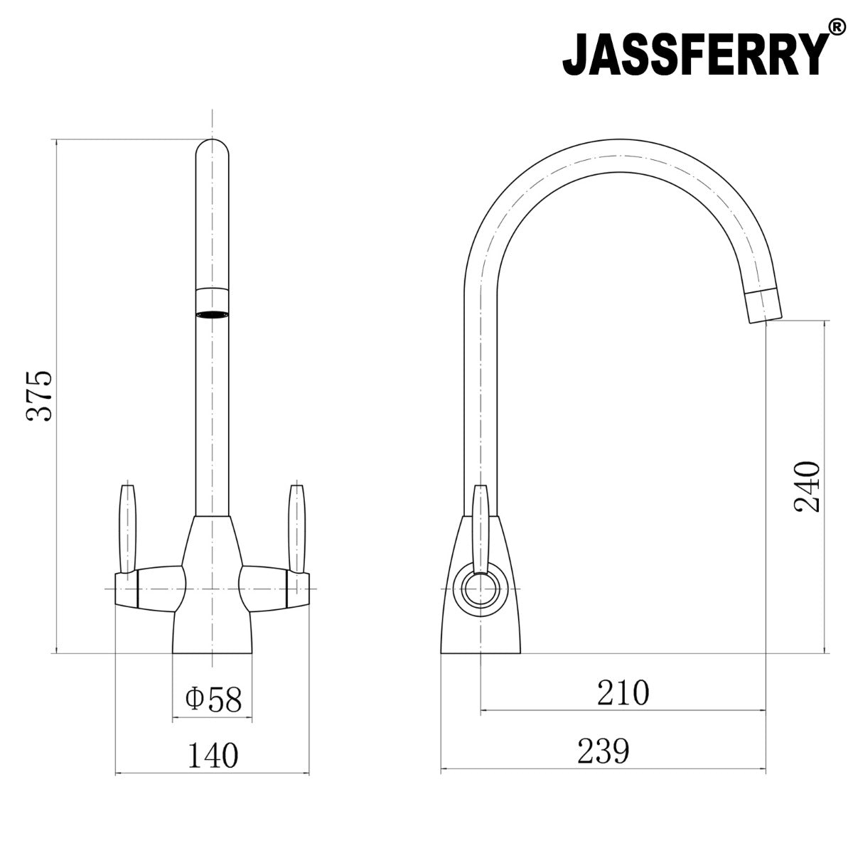 JassferryJASSFERRY New Monobloc Mixer Taps Double Lever Kitchen Sink Polished ChromeTaps