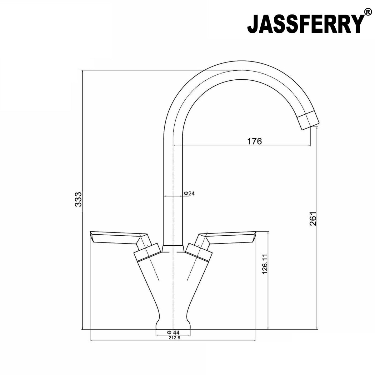 JassferryJASSFERRY Brass Mono Kitchen Sink Tap Modern Mixer Twin Lever Swivel SpoutKitchen taps
