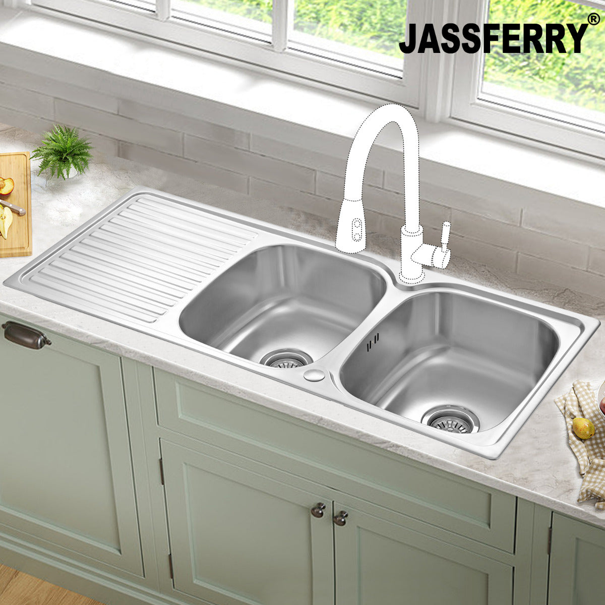 JassferryJASSFERRY Stainless Steel Kitchen Sink Inset Double Bowl Reversible DrainerKitchen Sinks