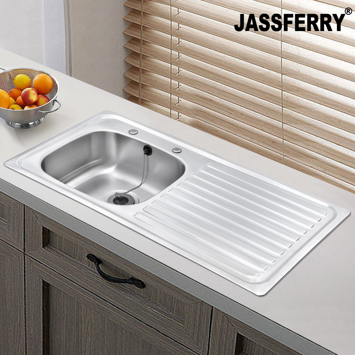 JassferryJASSFERRY Two Tap Holes Stainless Steel Kitchen Sink 1 Bowl Righthand DrainerKitchen Sinks
