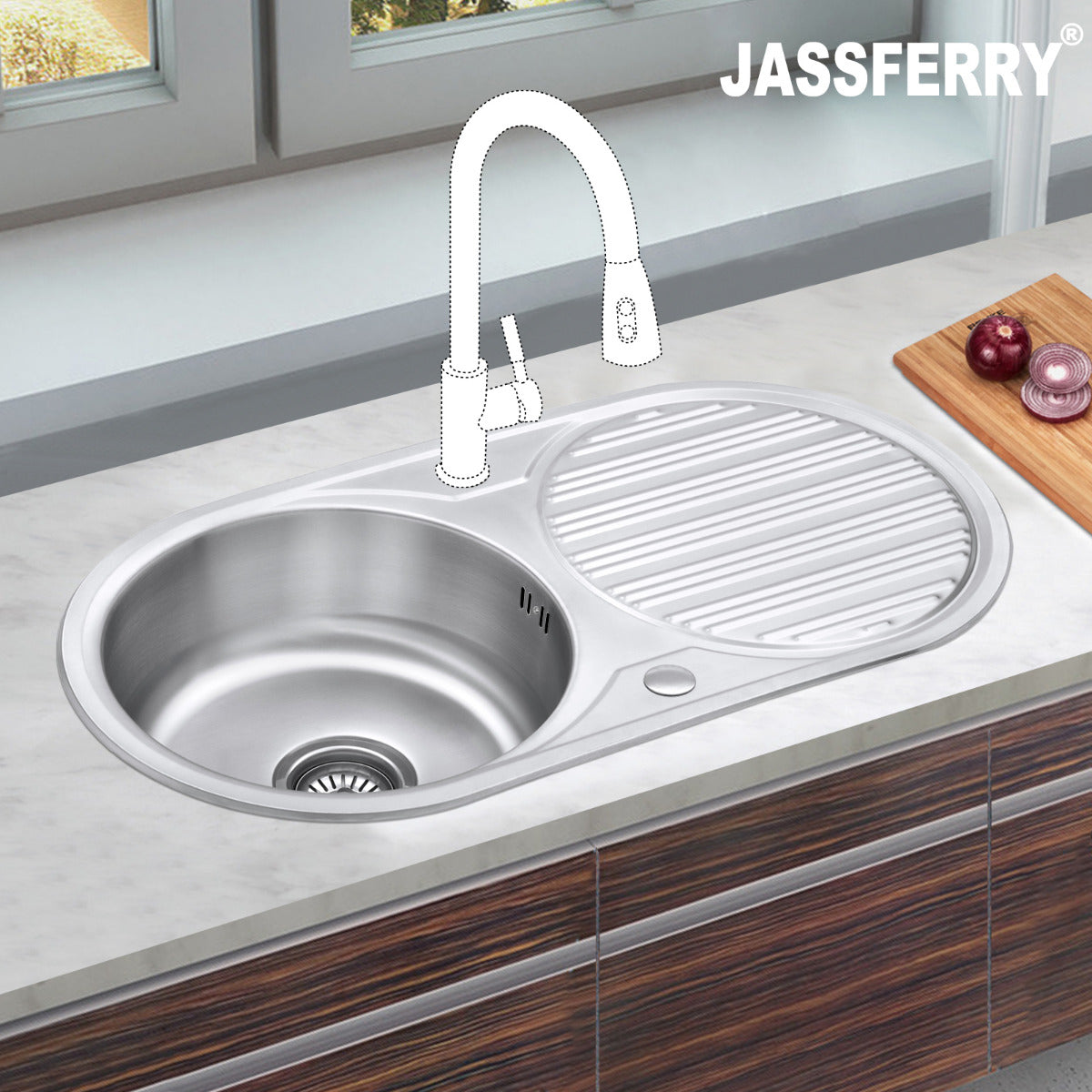 JassferryJASSFERRY Kitchen Sink Stainless Steel Single Round Bowl Reversible Circle DrainerKitchen Sinks