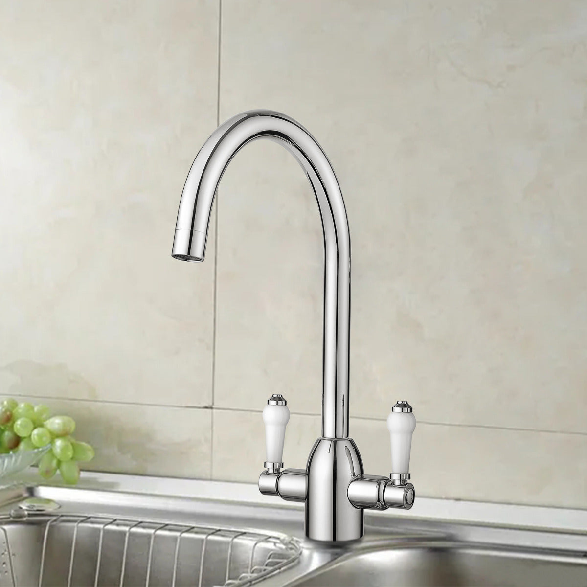 JassferryJASSFERRY New Kitchen Sink Mixer Taps Two Handles Swivel Spout Chrome PolishedKitchen taps
