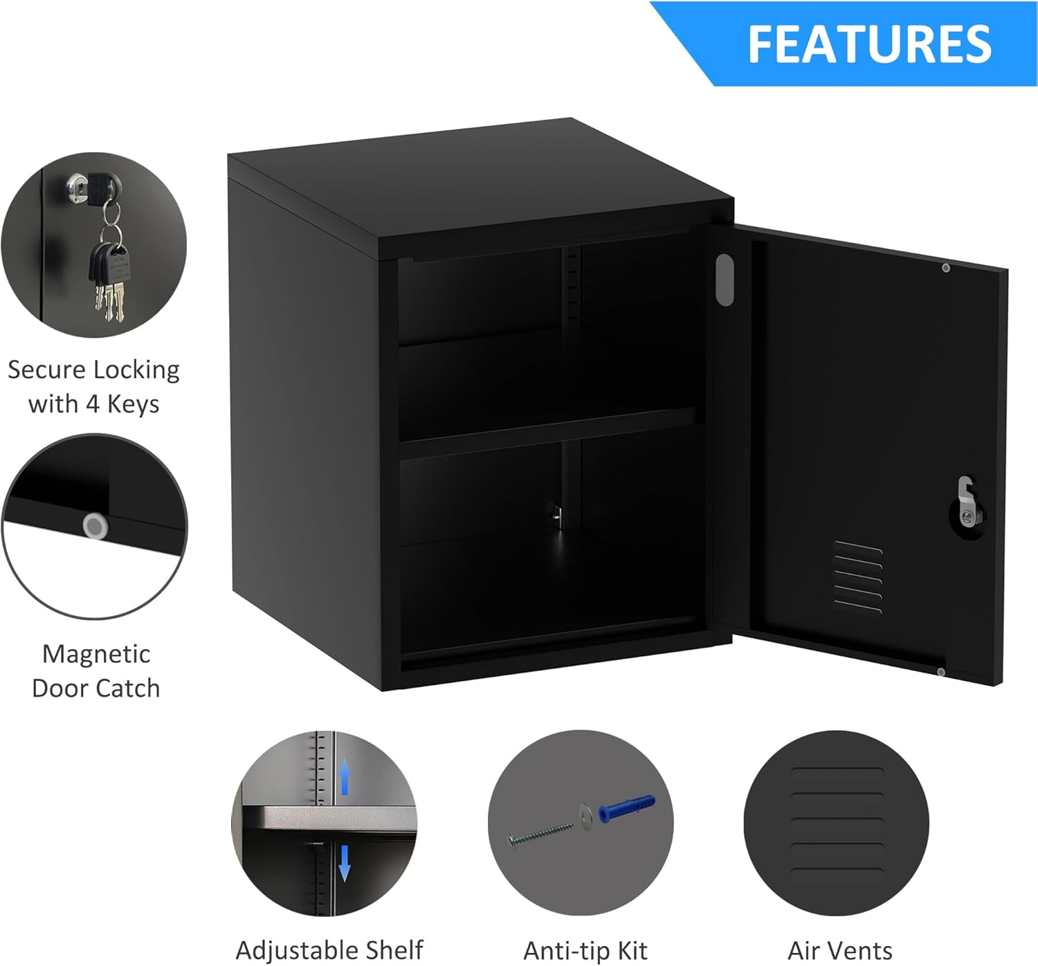 JASSFERRY Metal Storage Locker Cabinet Black for Home Office Living Room Workshop