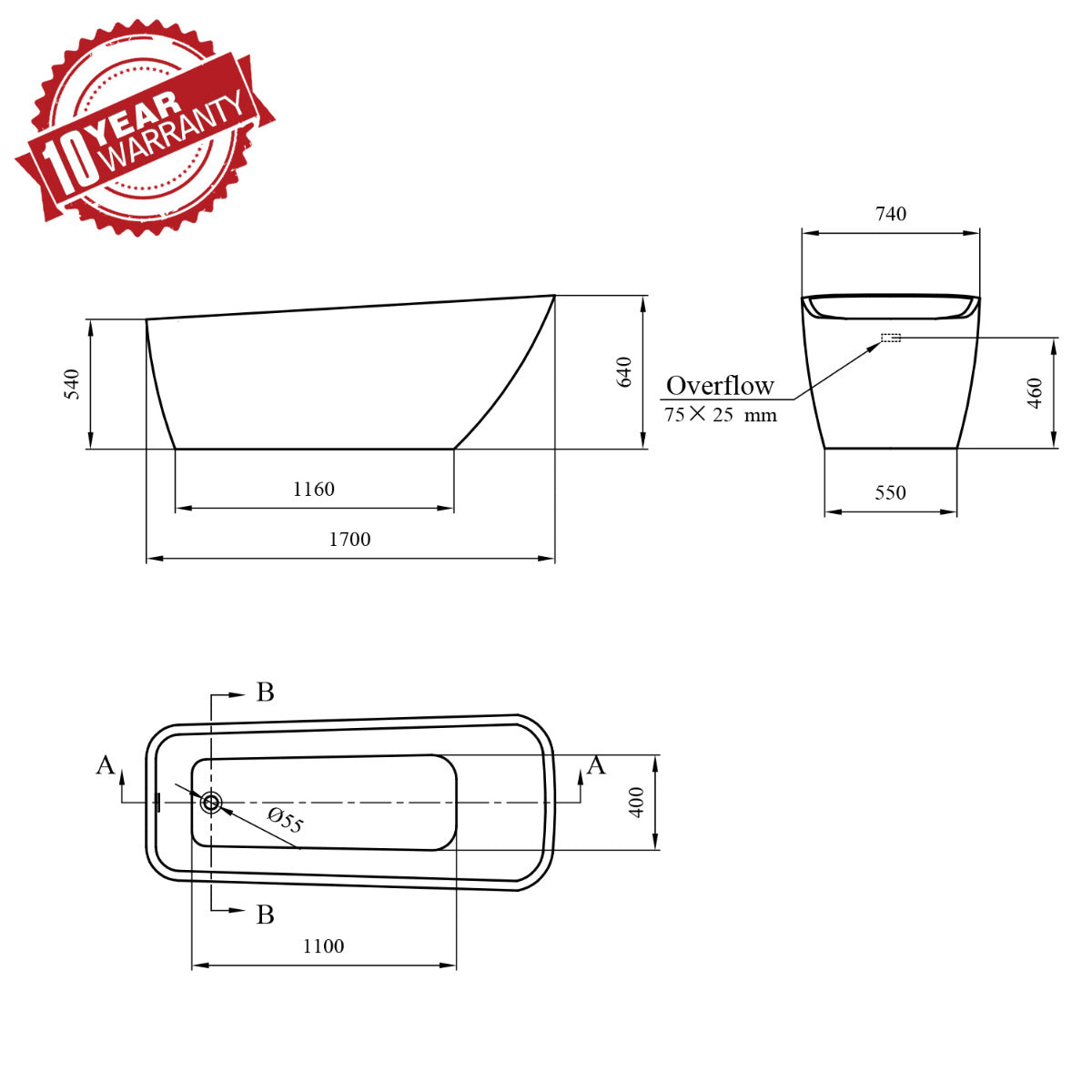 JassferryJASSFERRY Modern Design Rectangular Freestanding Bathtub Soaking BathsBathtubs