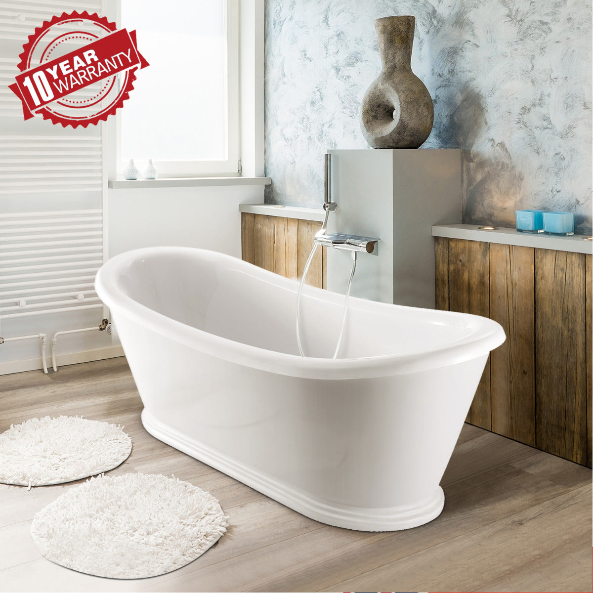 JassferryJASSFERRY Modern Design Freestanding Bathtub Soaking Baths Gloss White AcrylicBathtubs