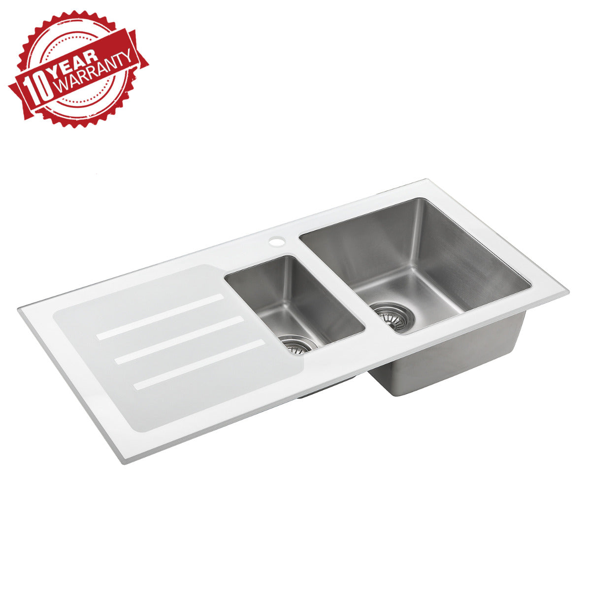 JassferryJASSFERRY Kitchen Sink Stainless Steel 1.5 Bowl White Glass Lefthand DrainerKitchen Sinks