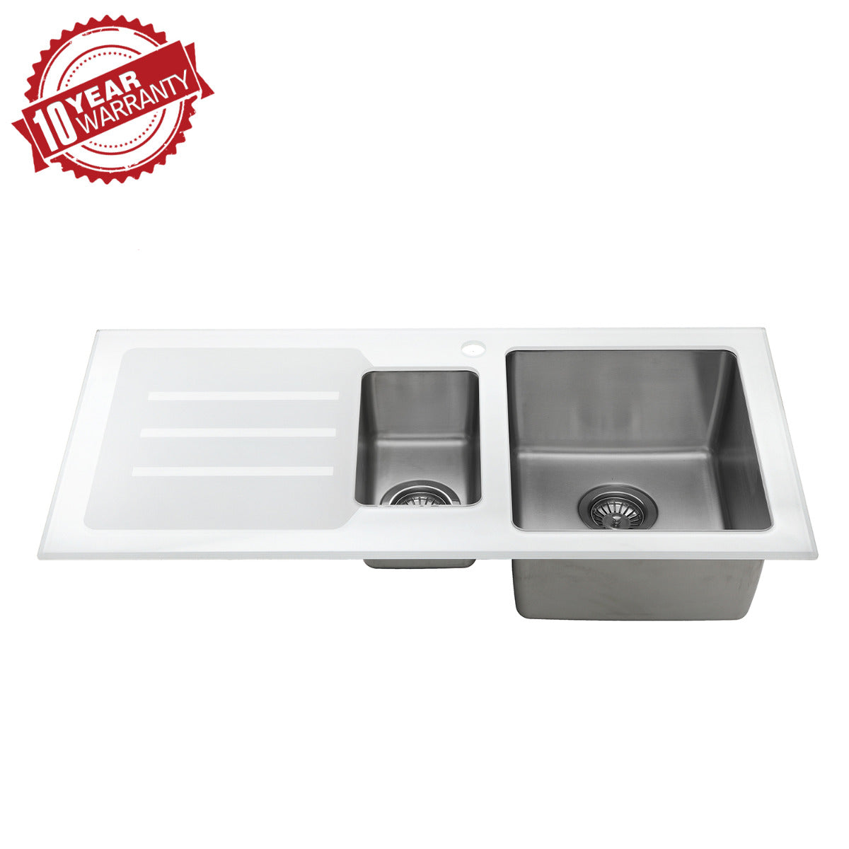 JassferryJASSFERRY Kitchen Sink Stainless Steel 1.5 Bowl White Glass Lefthand DrainerKitchen Sinks