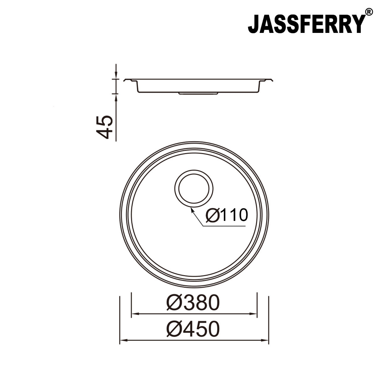 JassferryJASSFERRY 45mm Depth Stainless Steel Sink Round Outdoor Camping DrainerKitchen Sink