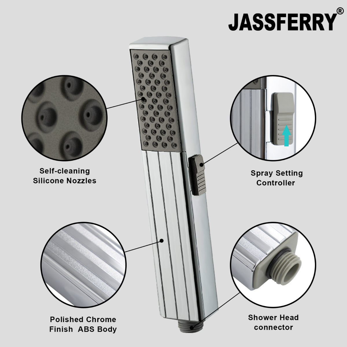 JassferryJASSFERRY 2 Function Modern Square Shower Handset Massage Soft Spray ChromeShower Heads
