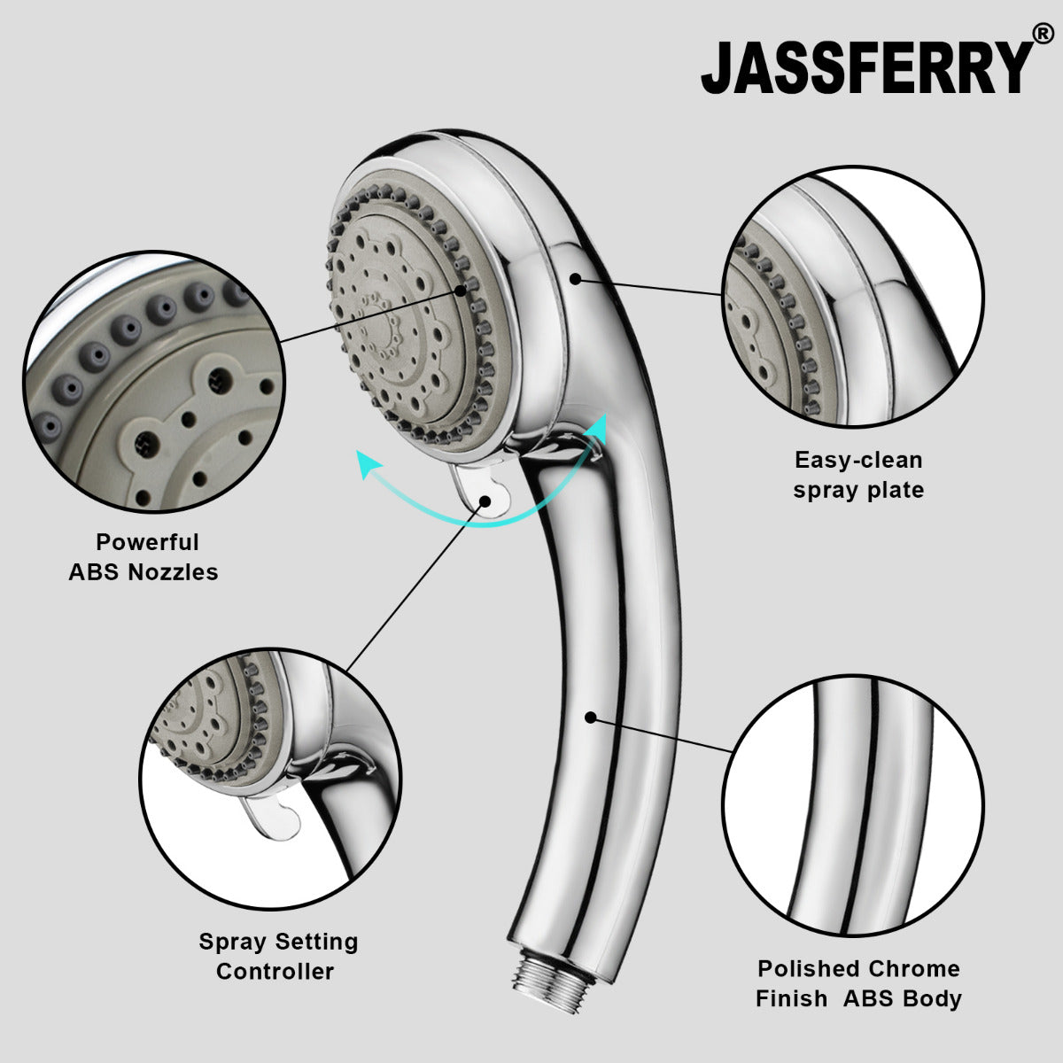 JassferryJASSFERRY New 5 Mode Bath Shower Head Set Massage Spray Hand Hodler ChromeShower Heads