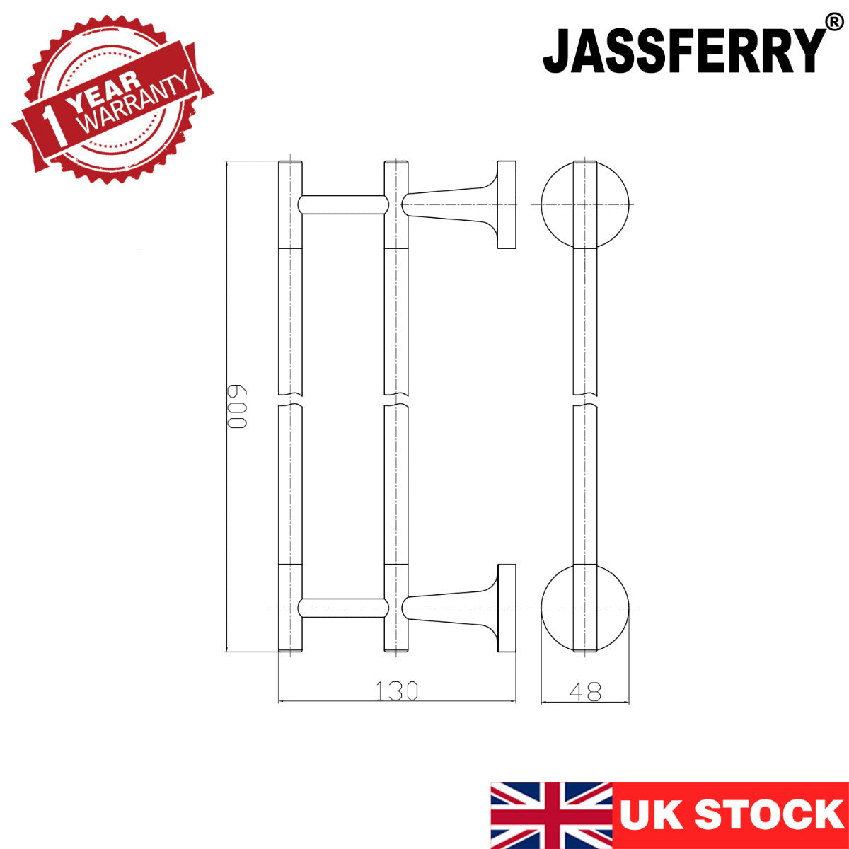 JassferryJASSFERRY 600 Double Towel Rail Wall Mounted Dual Rod Towel Bar Polished ChromeTowel Rail