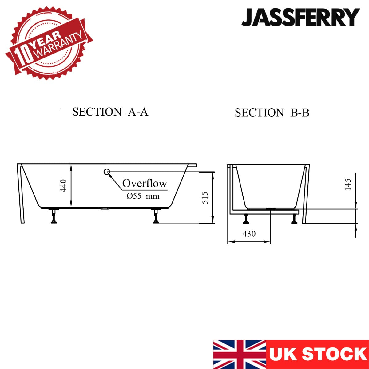 JassferryJASSFERRY 1800x820 mm Freestanding Acrylic Corner Bathtub Soaking SPA (Right Hand Bath)Bathtubs